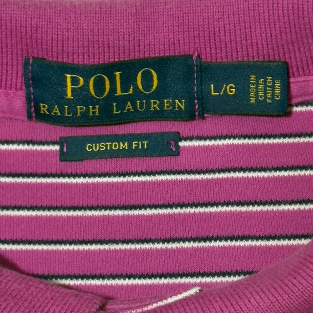 Polo Ralph Lauren Dark Pink & White Striped Polo Shirt‎ Size L Excellent